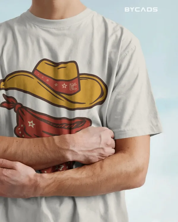 White_Cotton_Minimal_Cowboy_Oversized_Unisex_T-Shirt_|_Western_Hat_And_Bandana