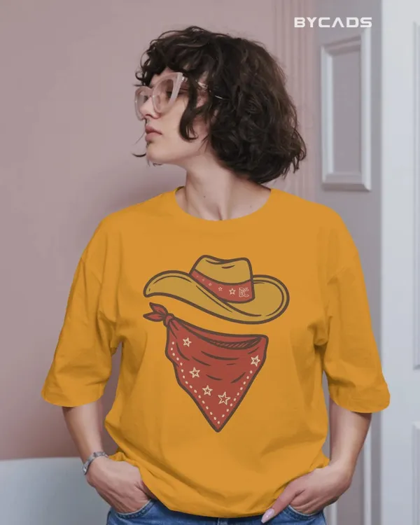 Yellow_Cotton_Minimal_Cowboy_Oversized_Unisex_T-Shirt_|_Western_Hat_And_Bandana
