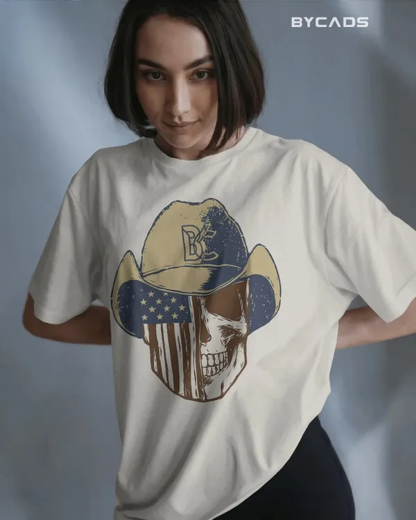 White_Cotton_Cowboy_Skull_Oversized_Unisex_T-Shirt_|_Grunge_Western_Graphic
