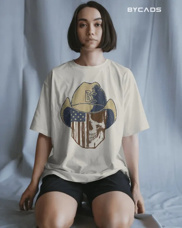 White_Cotton_Cowboy_Skull_Oversized_Unisex_T-Shirt_|_Grunge_Western_Graphic
