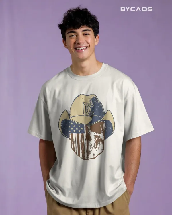 White_Cotton_Cowboy_Skull_Oversized_Unisex_T-Shirt_|_Grunge_Western_Graphic