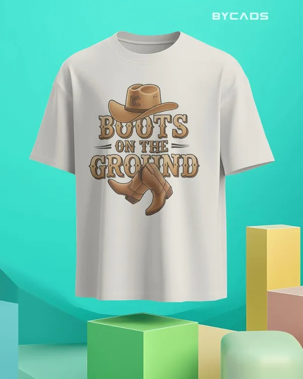 White_Cotton_Boots_On_The_Ground_Oversized_Unisex_T-Shirt_|_Western_Graphic_Tee
