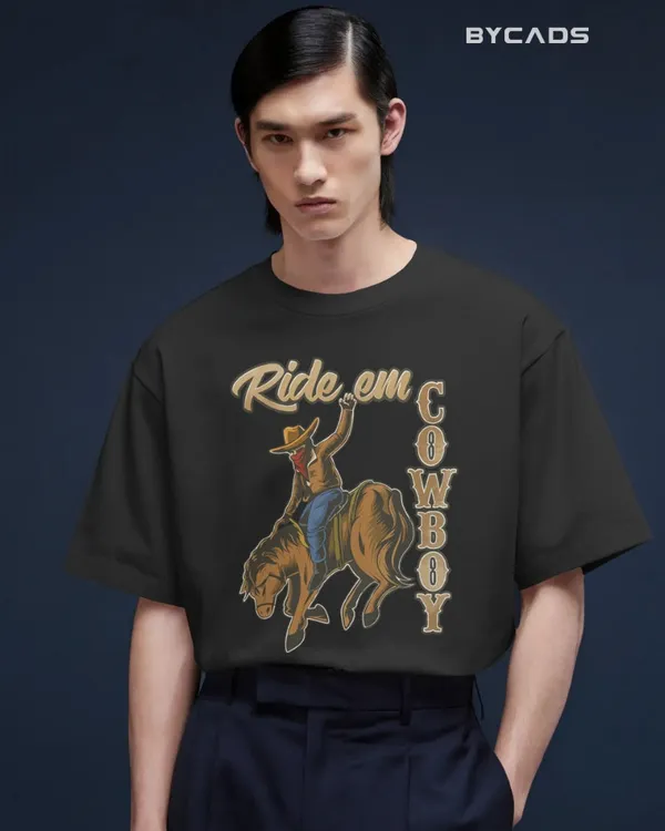 Black_Cotton_Ride_Em_Cowboy_Oversized_Unisex_T-Shirt_|_Western_Streetwear