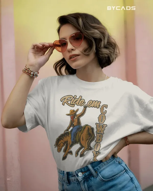 White_Cotton_Ride_Em_Cowboy_Oversized_Unisex_T-Shirt_|_Western_Streetwear