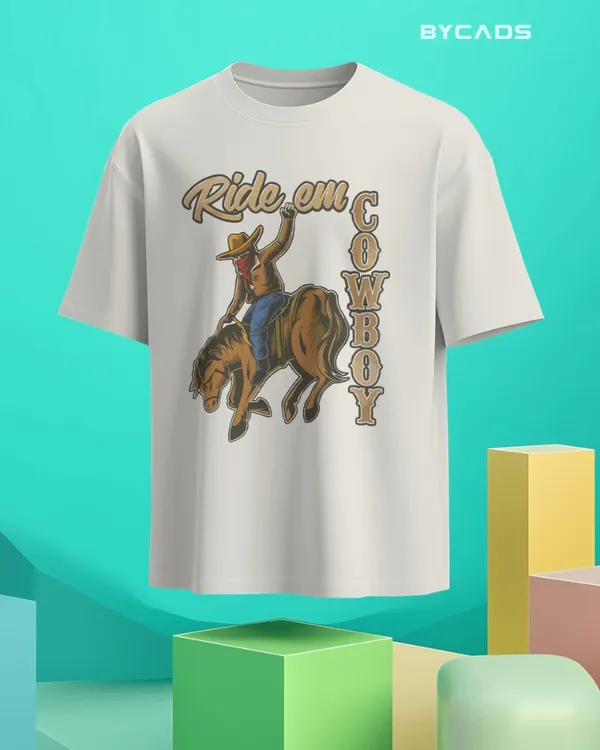 White_Cotton_Ride_Em_Cowboy_Oversized_Unisex_T-Shirt_|_Western_Streetwear