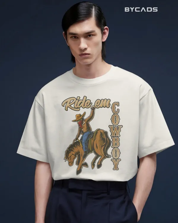 White_Cotton_Ride_Em_Cowboy_Oversized_Unisex_T-Shirt_|_Western_Streetwear