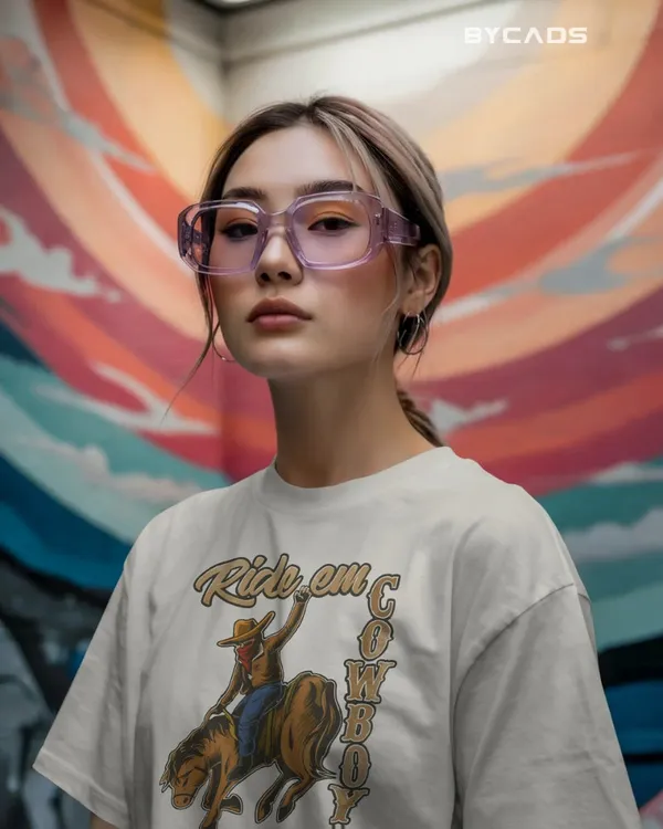 White_Cotton_Ride_Em_Cowboy_Oversized_Unisex_T-Shirt_|_Western_Streetwear