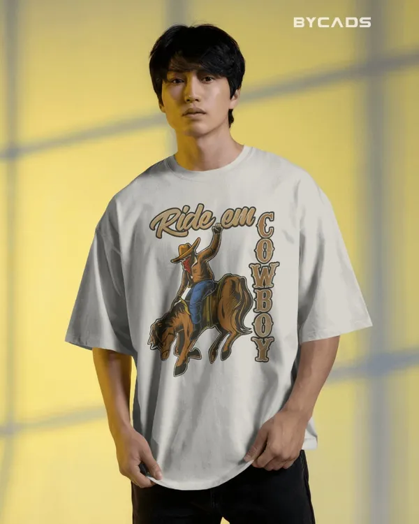 White_Cotton_Ride_Em_Cowboy_Oversized_Unisex_T-Shirt_|_Western_Streetwear