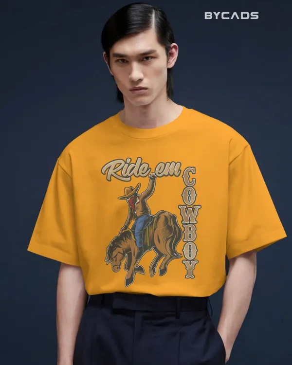 Yellow_Cotton_Ride_Em_Cowboy_Oversized_Unisex_T-Shirt_|_Western_Streetwear