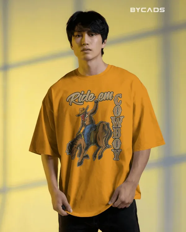 Yellow_Cotton_Ride_Em_Cowboy_Oversized_Unisex_T-Shirt_|_Western_Streetwear