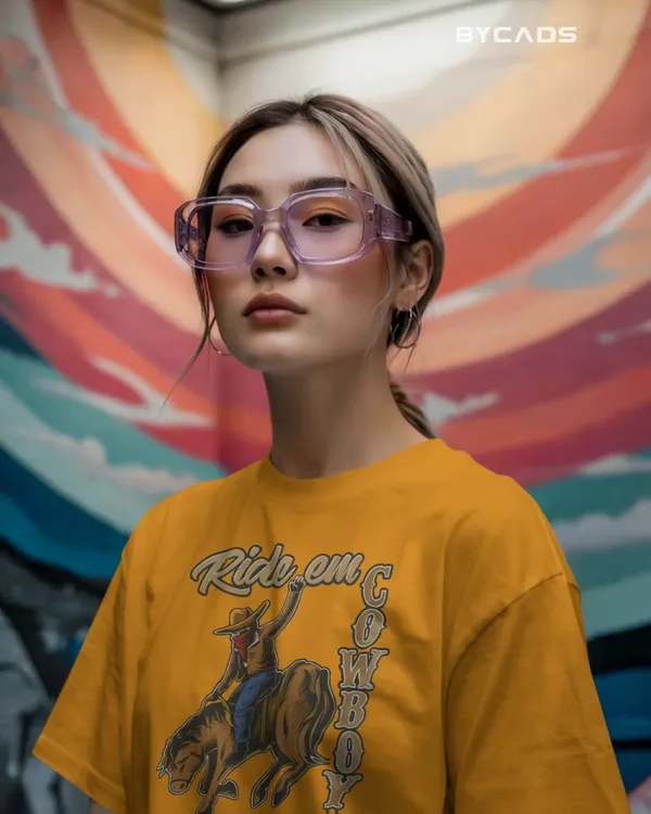 Yellow_Cotton_Ride_Em_Cowboy_Oversized_Unisex_T-Shirt_|_Western_Streetwear