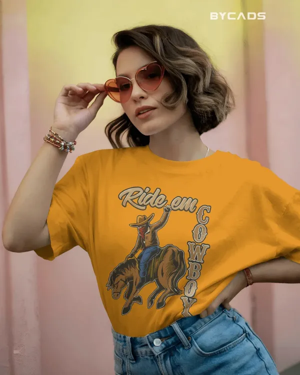 Yellow_Cotton_Ride_Em_Cowboy_Oversized_Unisex_T-Shirt_|_Western_Streetwear
