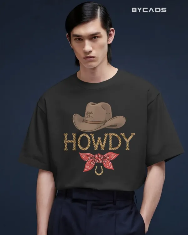 Black_Cotton_Howdy_Cowboy_Drop_Shoulder_Unisex_T-Shirt_|_Western_Street_Style