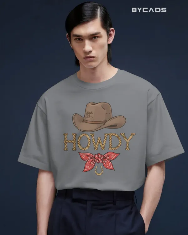 Grey_Cotton_Howdy_Cowboy_Drop_Shoulder_Unisex_T-Shirt_|_Western_Street_Style