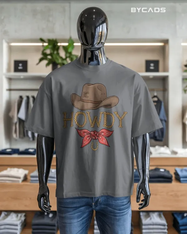 Grey_Cotton_Howdy_Cowboy_Drop_Shoulder_Unisex_T-Shirt_|_Western_Street_Style