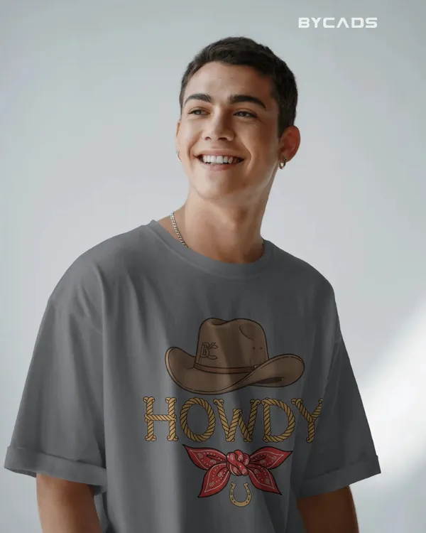 Grey_Cotton_Howdy_Cowboy_Drop_Shoulder_Unisex_T-Shirt_|_Western_Street_Style