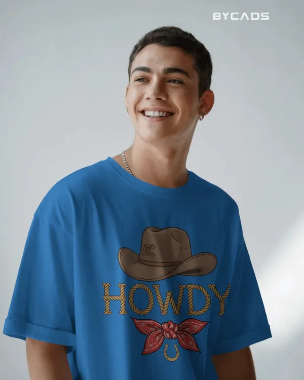 Blue_Cotton_Howdy_Cowboy_Drop_Shoulder_Unisex_T-Shirt_|_Western_Street_Style