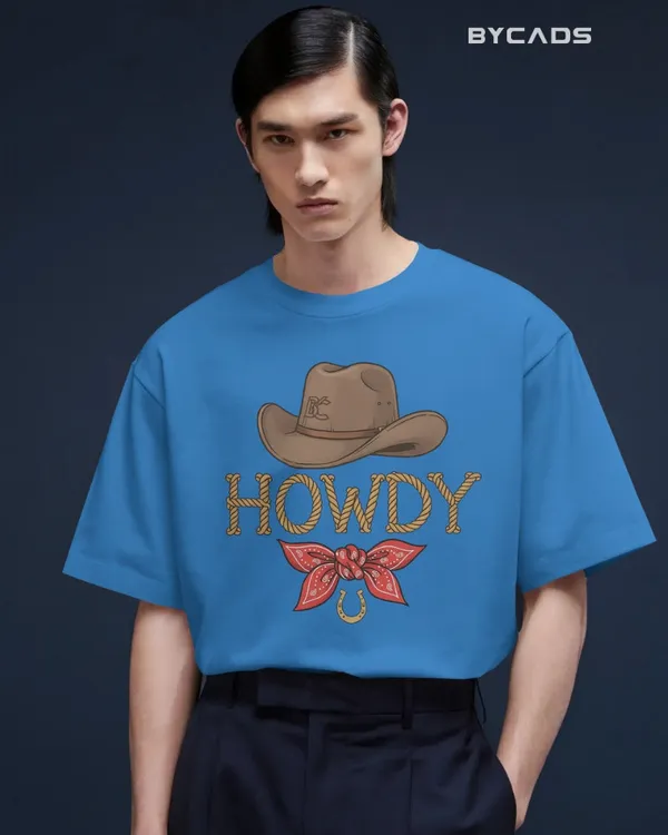Blue_Cotton_Howdy_Cowboy_Drop_Shoulder_Unisex_T-Shirt_|_Western_Street_Style