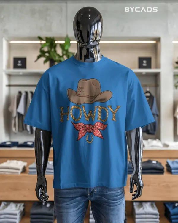 Blue_Cotton_Howdy_Cowboy_Drop_Shoulder_Unisex_T-Shirt_|_Western_Street_Style