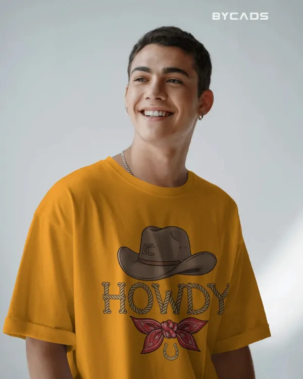 Yellow_Cotton_Howdy_Cowboy_Drop_Shoulder_Unisex_T-Shirt_|_Western_Street_Style