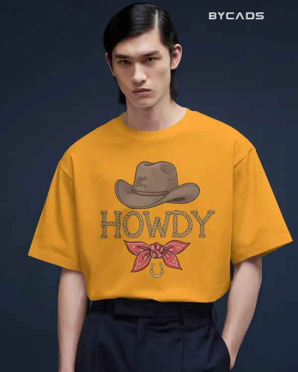 Yellow_Cotton_Howdy_Cowboy_Drop_Shoulder_Unisex_T-Shirt_|_Western_Street_Style