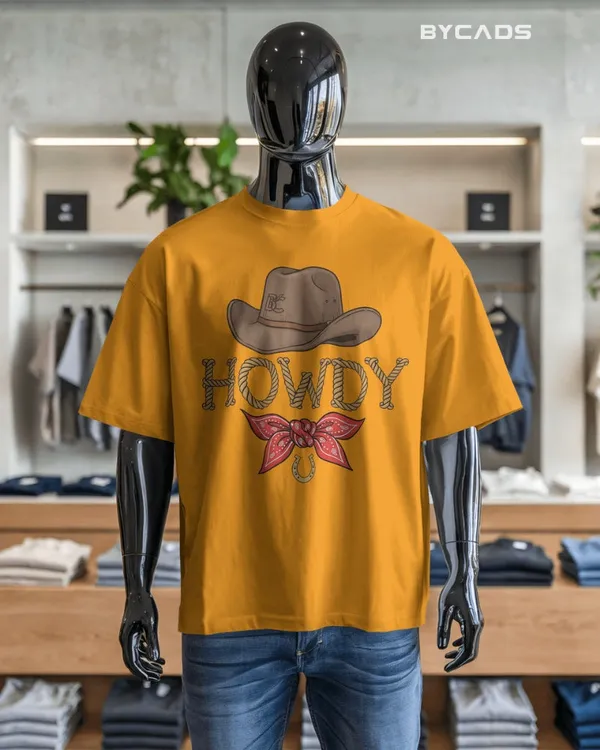 Yellow_Cotton_Howdy_Cowboy_Drop_Shoulder_Unisex_T-Shirt_|_Western_Street_Style