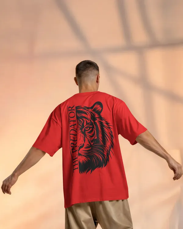 Red_Cotton_Predator_Tiger_Oversized_Unisex_T-Shirt