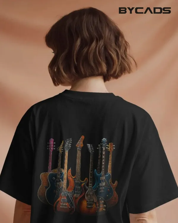 Black_Cotton_Legends_Of_The_Strings_Tee_|_Retro_Guitar_Graphic
