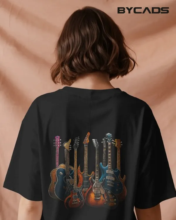 Black_Cotton_Legends_Of_The_Strings_Tee_|_Retro_Guitar_Graphic