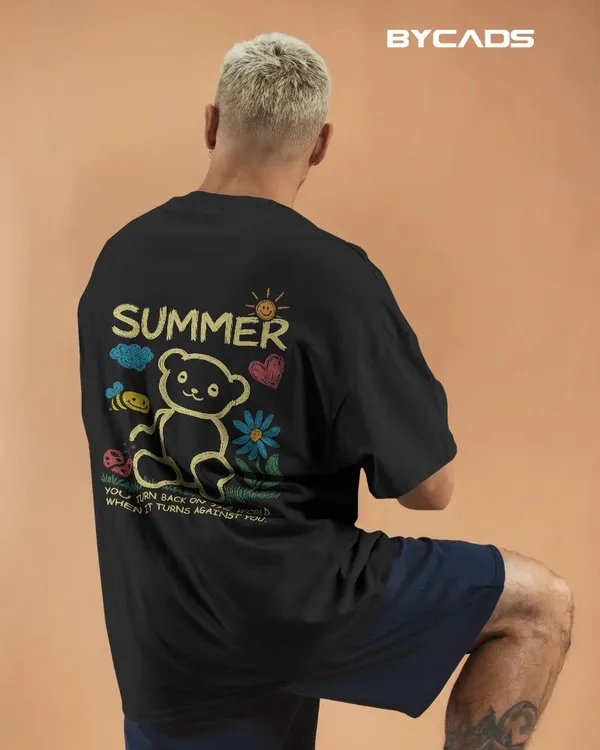 Black_Cotton_Summer_Bear_Hand-Drawn_Graphic_Unisex_Tee