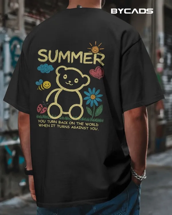 Black_Cotton_Summer_Bear_Hand-Drawn_Graphic_Unisex_Tee
