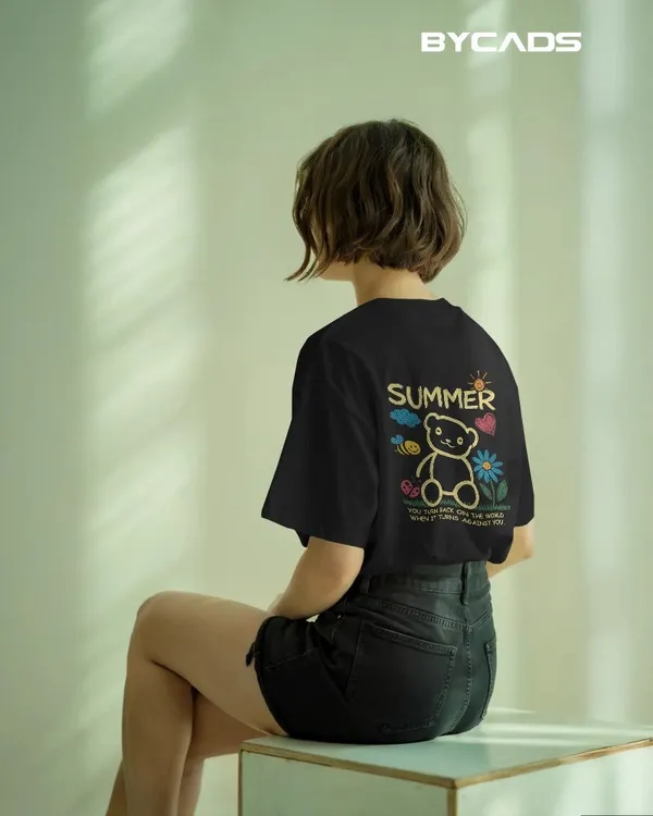 Black_Cotton_Summer_Bear_Hand-Drawn_Graphic_Unisex_Tee