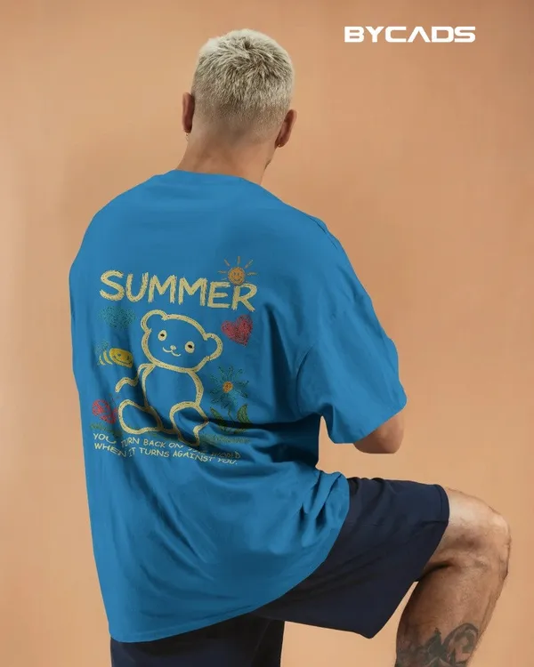 Blue_Cotton_Summer_Bear_Hand-Drawn_Graphic_Unisex_Tee