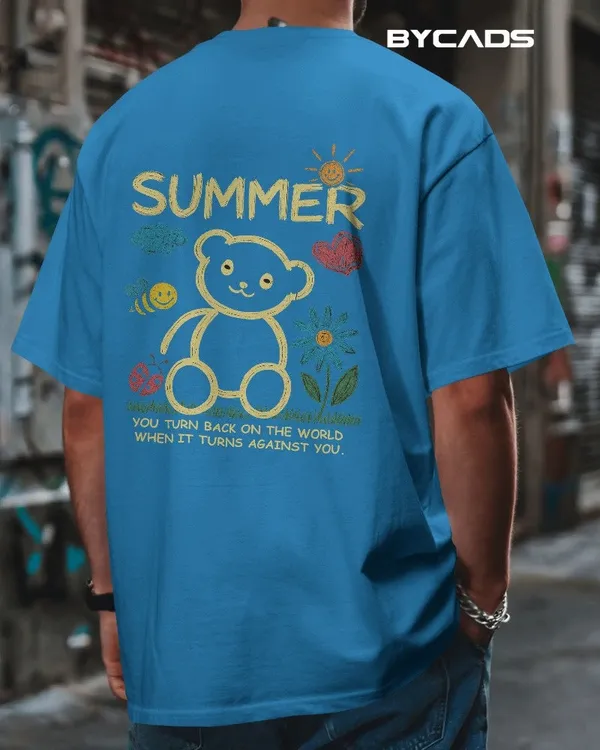 Blue_Cotton_Summer_Bear_Hand-Drawn_Graphic_Unisex_Tee
