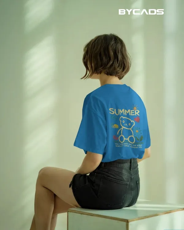 Blue_Cotton_Summer_Bear_Hand-Drawn_Graphic_Unisex_Tee