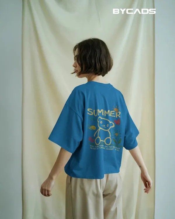 Blue_Cotton_Summer_Bear_Hand-Drawn_Graphic_Unisex_Tee
