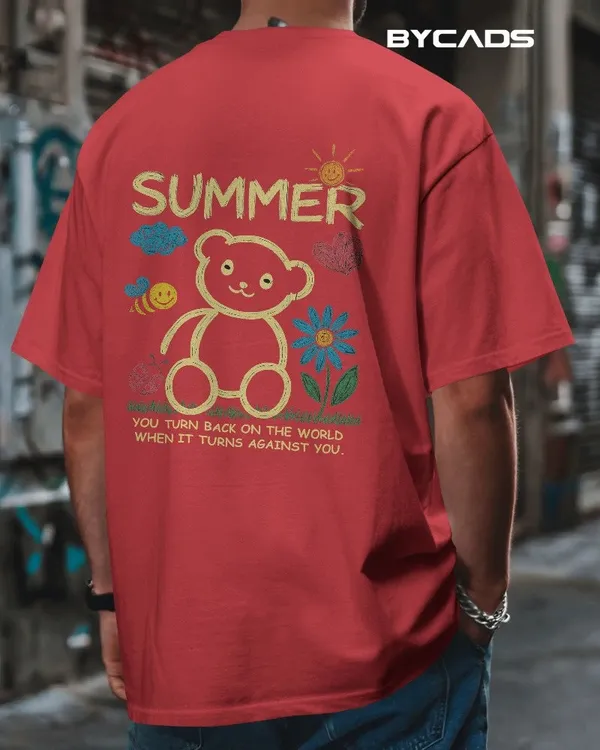 Red_Cotton_Summer_Bear_Hand-Drawn_Graphic_Unisex_Tee