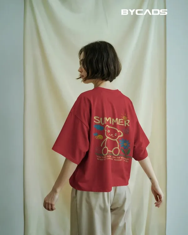 Red_Cotton_Summer_Bear_Hand-Drawn_Graphic_Unisex_Tee