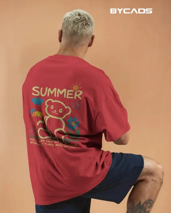 Red_Cotton_Summer_Bear_Hand-Drawn_Graphic_Unisex_Tee