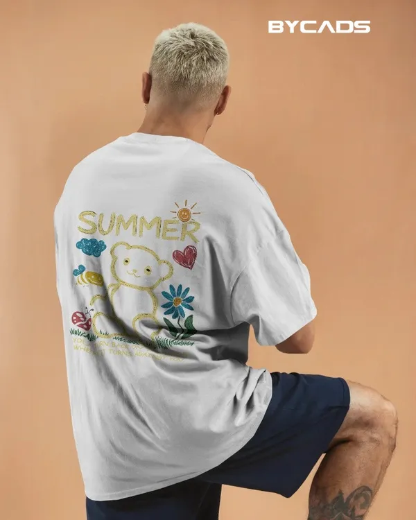 White_Cotton_Summer_Bear_Hand-Drawn_Graphic_Unisex_Tee