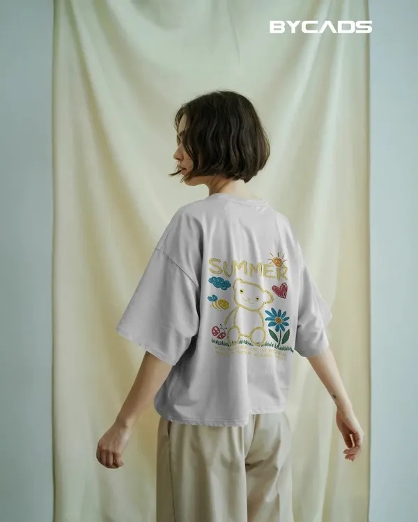 White_Cotton_Summer_Bear_Hand-Drawn_Graphic_Unisex_Tee