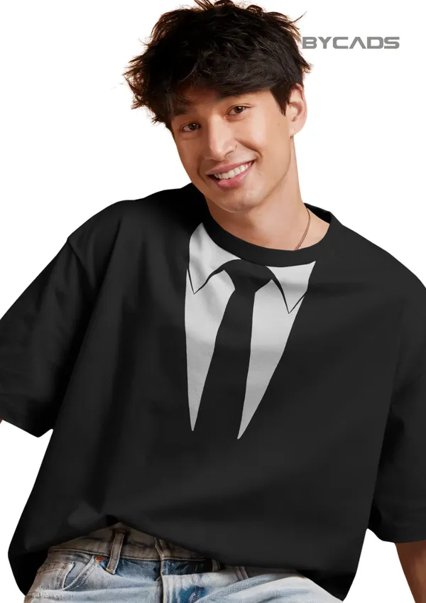 Black_Cotton_Suit_Up_Minimal_Collar_Illusion_Unisex_T-Shirt