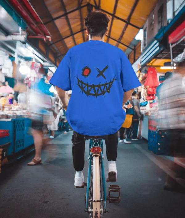Blue_Cotton_Psycho_Smile_Oversized_Unisex_T-Shirt_|_Street_Vibe