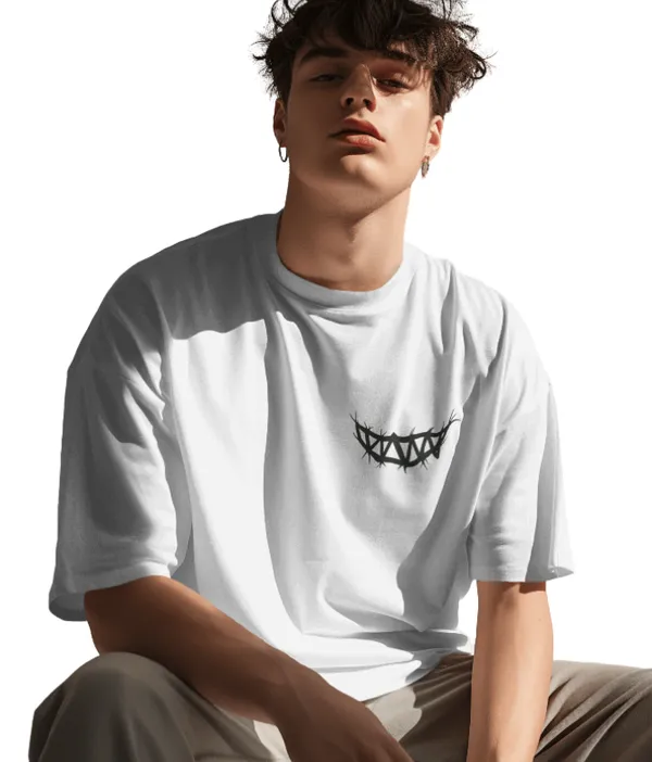 White_Cotton_Psycho_Smile_Oversized_Unisex_T-Shirt_|_Street_Vibe