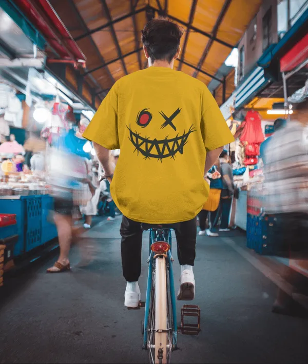 Yellow_Cotton_Psycho_Smile_Oversized_Unisex_T-Shirt_|_Street_Vibe