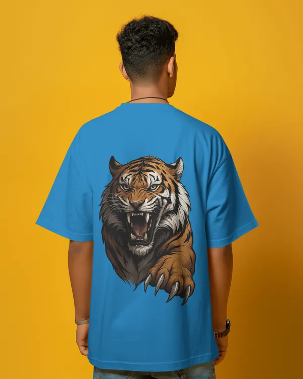 Blue_Cotton_Roaring_Tiger_Oversized_Unisex_T-Shirt_|_Fierce_Streetwear