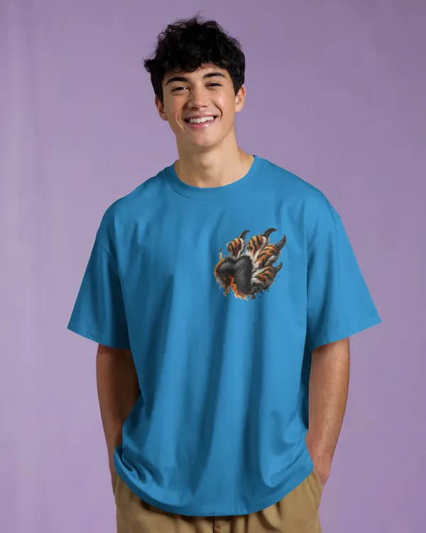 Blue_Cotton_Roaring_Tiger_Oversized_Unisex_T-Shirt_|_Fierce_Streetwear