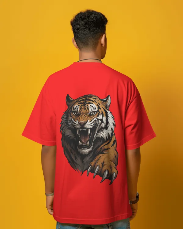 Red_Cotton_Roaring_Tiger_Oversized_Unisex_T-Shirt_|_Fierce_Streetwear