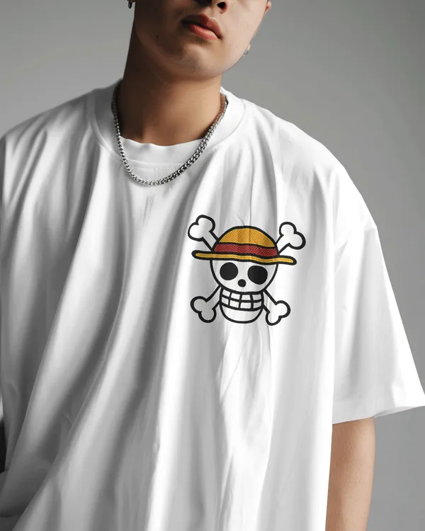 White_Cotton_Anime_Straw_Hat_Oversized_T-Shirt