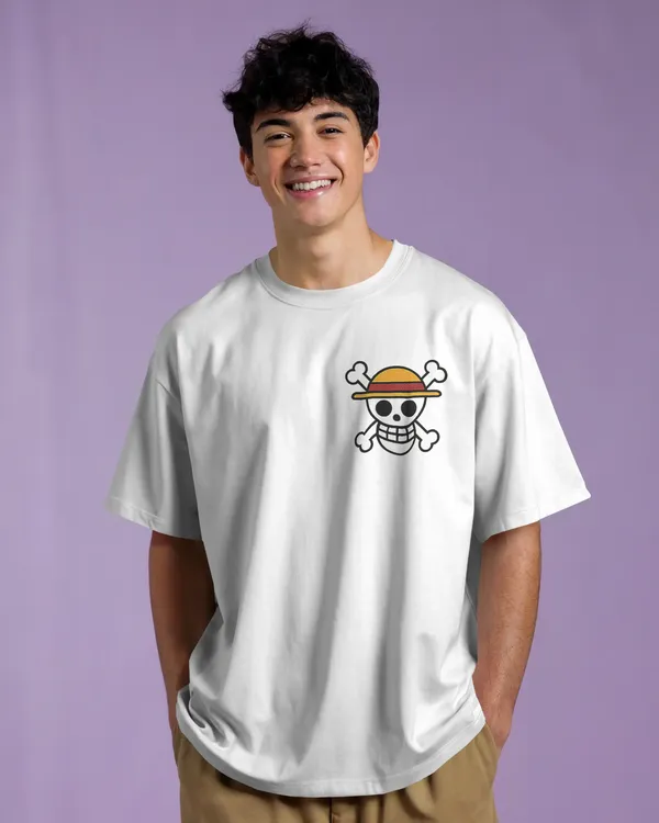 White_Cotton_Anime_Straw_Hat_Oversized_T-Shirt